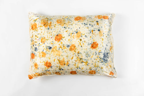 floral botanically dyed silk pillowcase in cream/yellow