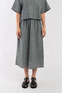 floral jacquard skirt in mineral green