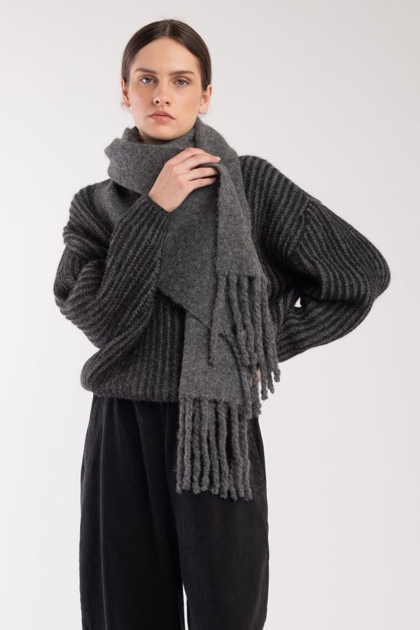 fringe scarf in dark grey