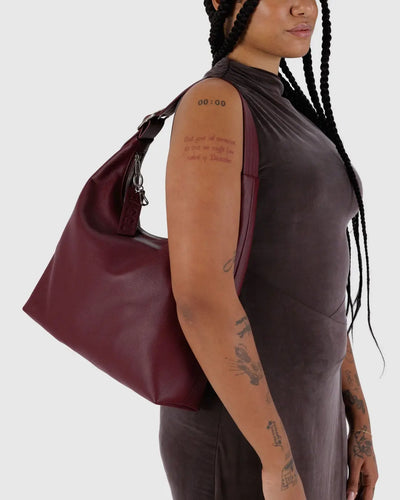 recycled leather shoulder bag in mahogany
