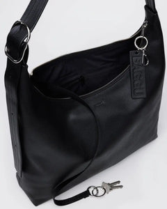 recycled leather shoulder bag in black