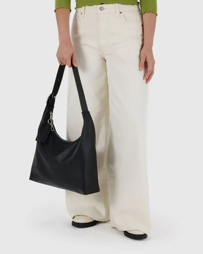 recycled leather shoulder bag in black