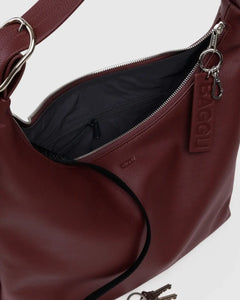 recycled leather shoulder bag in mahogany