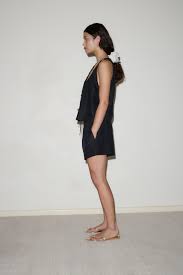 open linen short set in black